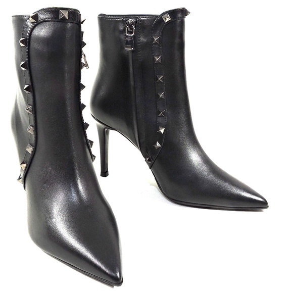 ALESSANDRO DI MARIA 🇮🇹 WOMEN BLACK LEATHER FASHION ANKLE BOOTIE - Picture 1 of 9